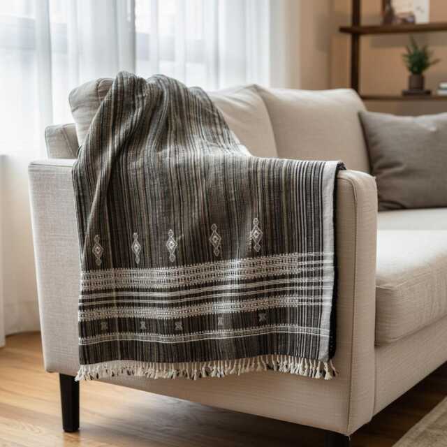 Brown Indian Wool Throw Blanket, Handwoven Sofa Coverlet & Rustic Bed Runner - Spinel - image 1