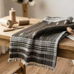 Brown Indian Wool Throw Blanket, Handwoven Sofa Coverlet & Rustic Bed Runner - Spinel - thumbnail 3