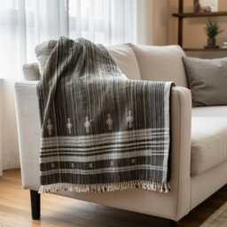 Brown Indian Wool Throw Blanket, Handwoven Sofa Coverlet & Rustic Bed Runner - Spinel - thumbnail 1