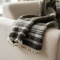 Brown Indian Wool Throw Blanket, Handwoven Sofa Coverlet & Rustic Bed Runner - Spinel - thumbnail 2