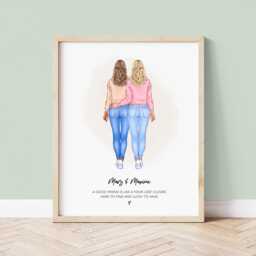 Personalised Best Friend Custom Portrait - Birthday Or Christmas Gift For Her - Bestie Wall Art Friendship Print
