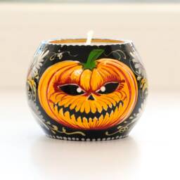Painted Wooden Jack O'lantern Tea Light Holder, Pumpkin Face Halloween Decor - thumbnail 4