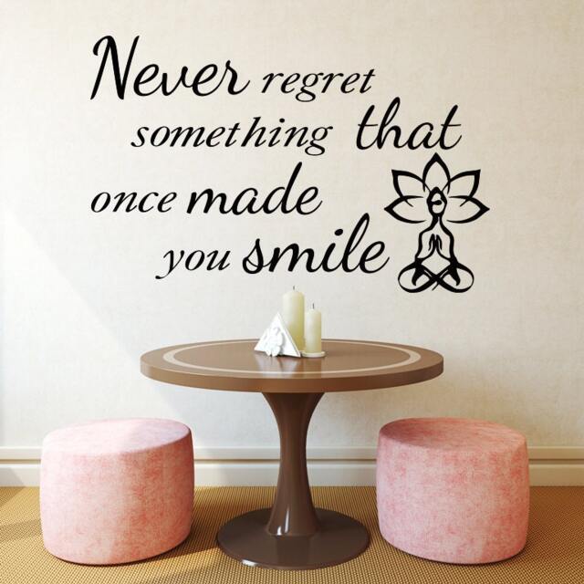 Quote Wall Decals Never Regret Your Smile Decal Vinyl Sticker Home Decor Art Murals Yoga Bedroom Window Na226 - image 1