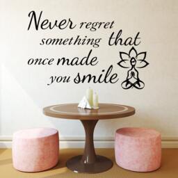 Quote Wall Decals Never Regret Your Smile Decal Vinyl Sticker Home Decor Art Murals Yoga Bedroom Window Na226 - thumbnail 1