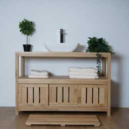 Hand-Crafted Solid Oak Bathroom Vanity Unit - Minimalist Wash Stand, Sliding Doors Clear Finish - thumbnail 2