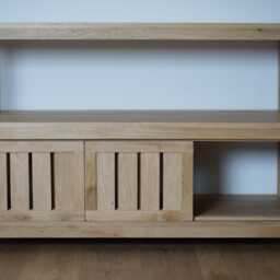 Hand-Crafted Solid Oak Bathroom Vanity Unit - Minimalist Wash Stand, Sliding Doors Clear Finish - thumbnail 4