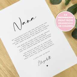 Personalised Nana Poem A4 Print Nana Grandparent Gift, Gift To Nana, Christmas Present From Grandchild Grandchildren - thumbnail 1