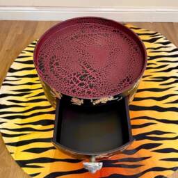 Pair Of Bedside Tables, Black & Red Nightstand With Tiger Design, Silver Handle, Side Table Drawer, Eclectic Design - thumbnail 4