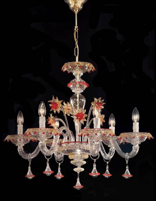 Menegario 6 Lights Chandelier Crystal Gold & Ruby