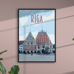 Riga Travel Poster - Retro Vintage Style Latvia Art Print, Artwork, Homeware, Postcard, Travel House Of The Blackheads - thumbnail 3