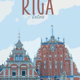Riga Travel Poster - Retro Vintage Style Latvia Art Print, Artwork, Homeware, Postcard, Travel House Of The Blackheads - thumbnail 2