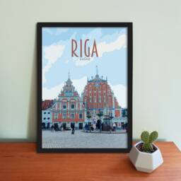 Riga Travel Poster - Retro Vintage Style Latvia Art Print, Artwork, Homeware, Postcard, Travel House Of The Blackheads - thumbnail 1