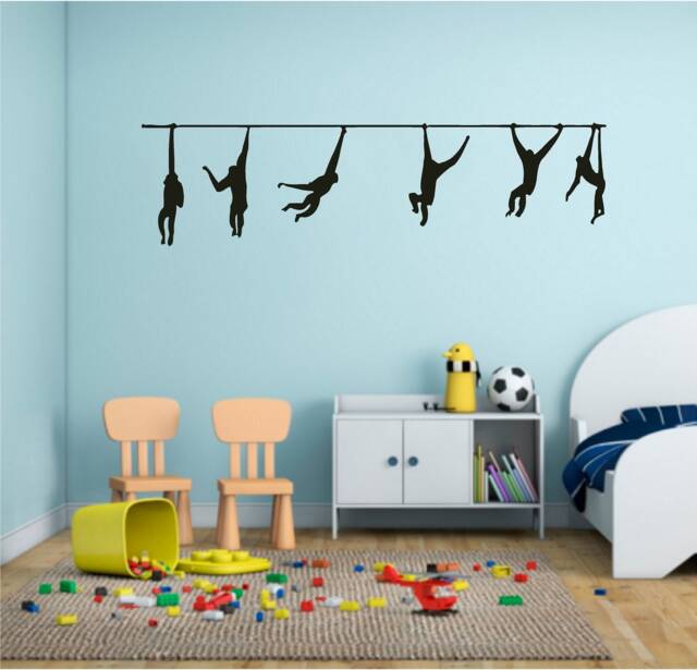 Six Swinging Monkey's Vinyl Wall Art, Decal, Sticker, Transfer, Mural, Removable, Decor, Rent Friendly, Interior, Exterior, Full - 0597 - image 1