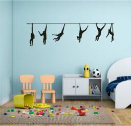Six Swinging Monkey's Vinyl Wall Art, Decal, Sticker, Transfer, Mural, Removable, Decor, Rent Friendly, Interior, Exterior, Full - 0597 - thumbnail 1