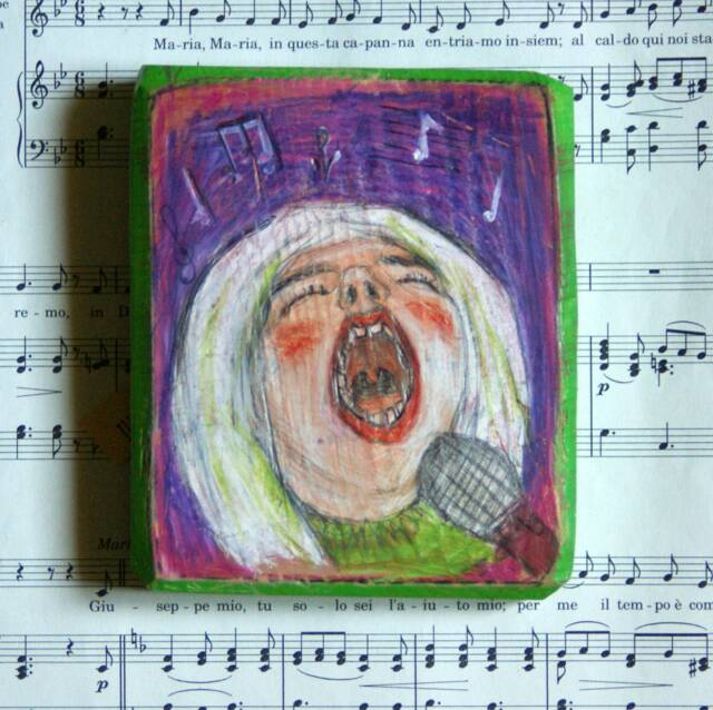 Singing Out Loud Singer, Known Song, Carefree Singing, Passion For Singing. Original Drawing On Wood, Ready To Hang - image 1