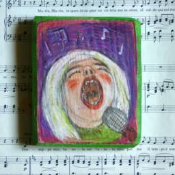 Singing Out Loud Singer, Known Song, Carefree Singing, Passion For Singing. Original Drawing On Wood, Ready To Hang - thumbnail 1