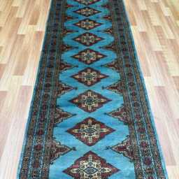2.6x9 Maya Blue Bokhara Rug - 0.80x2.75 cm Hallway Stairs Bukhara Runner Woolen Afghan - thumbnail 3