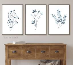 Set Of 3 Navy Blue Botanical Wall Art Prints, Dusky Floral Living Room Posters, Pictures, Bedroom Art, Kitchen Prints - thumbnail 1
