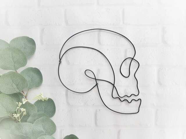 Human Skull Wire Sculpture Wall Hanging Single Line Art Decoration Macabre Decor Minimalist Simple Modern Witchy Vibes Goth Gothic Skeleton - image 1