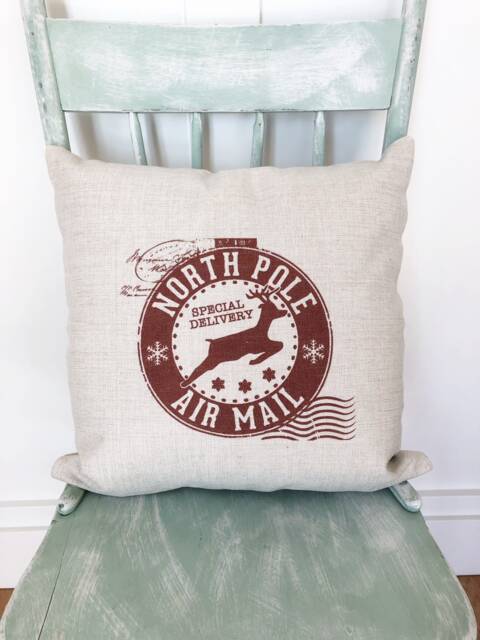 North Pole Christmas Pillow Cover Linen Farmhouse Decor - image 1