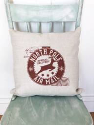 North Pole Christmas Pillow Cover Linen Farmhouse Decor - thumbnail 1
