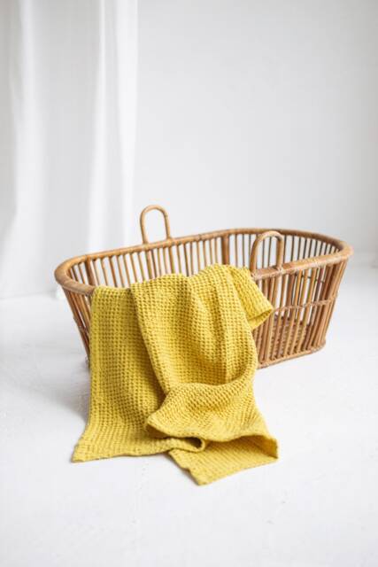 Lime Yellow Linen Baby Blanket, Waffle Throw, Soft Nursery Kids Blanket - image 1