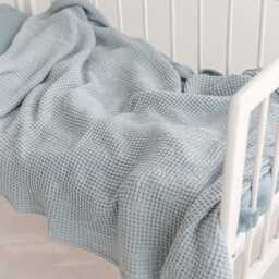 Lime Yellow Linen Baby Blanket, Waffle Throw, Soft Nursery Kids Blanket - thumbnail 4