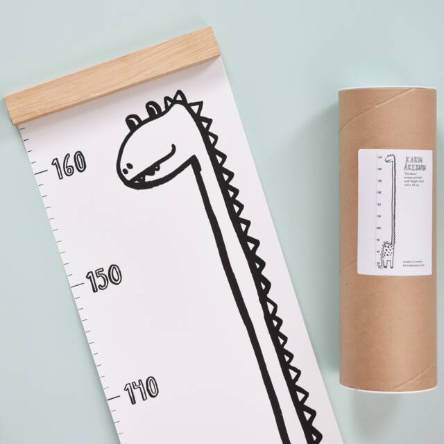 Dinosaur Wall Height Chart - Dino Monochrome Kidsroom 1st Birthday Gift Chidrens Room Ink Drawing - image 1