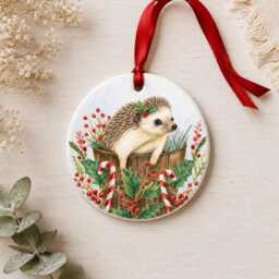 Set Of 4 Woodland Wildlife Christmas Tree Decorations - Wooden Fox Deer Squirrel & Hedgehog Ornaments British 7cm - thumbnail 2