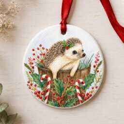Set Of 4 Woodland Wildlife Christmas Tree Decorations - Wooden Fox Deer Squirrel & Hedgehog Ornaments British 7cm - thumbnail 3