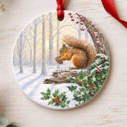 Set Of 4 Woodland Wildlife Christmas Tree Decorations - Wooden Fox Deer Squirrel & Hedgehog Ornaments British 7cm - thumbnail 4