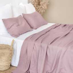 Woodrose Linen Flat Sheet - Soft Dusty Pink Bedding Stonewashed Natural Flax Layer Breathable Year-Round Queen King Sizes - thumbnail 2