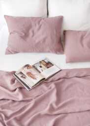 Woodrose Linen Flat Sheet - Soft Dusty Pink Bedding Stonewashed Natural Flax Layer Breathable Year-Round Queen King Sizes - thumbnail 1