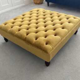 Chesterfield Plush Velvet Footstool - Mahogany Legs, Ottoman - thumbnail 2