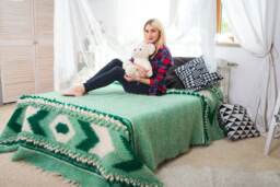 Pastel Green Wool Coverlet Bedroom Blanket - thumbnail 1