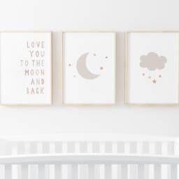 Gender Neutral Moon Stars Prints - Set Of 3, Love You To The & Back, Baby Girl Print, Nursery Prints, Wall Art, Kids Bedroom - thumbnail 2