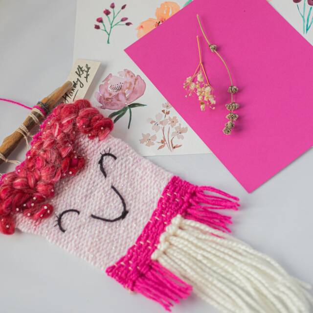 Handwoven Pink Smily Face Wall Hanging Driftwood Tapestry - image 1