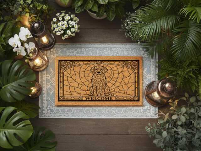 stained Glass Dog Doormat - Welcome Coir Rug For Pet Lovers - image 1