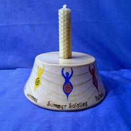 Handmade & Hand-Painted Goddess Wheel Of The Year Wooden Candle Holder Base. Made in Ash - thumbnail 3
