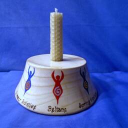Handmade & Hand-Painted Goddess Wheel Of The Year Wooden Candle Holder Base. Made in Ash - thumbnail 2