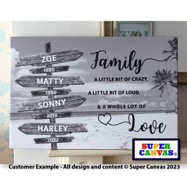Family Street Sign Post Personalised Custom Names Beach Picture Frame Wall Art Framed Canvas Print Birthday Wedding Mothers Day Gift - image 1
