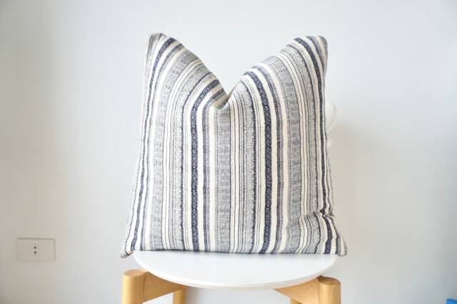 White Cream Indigo Striped Pillow Cover - image 1