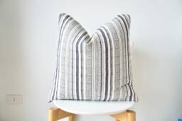 White Cream Indigo Striped Pillow Cover - thumbnail 1