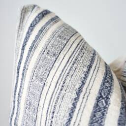 White Cream Indigo Striped Pillow Cover - thumbnail 2