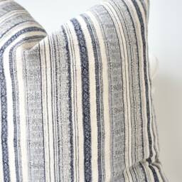 White Cream Indigo Striped Pillow Cover - thumbnail 3