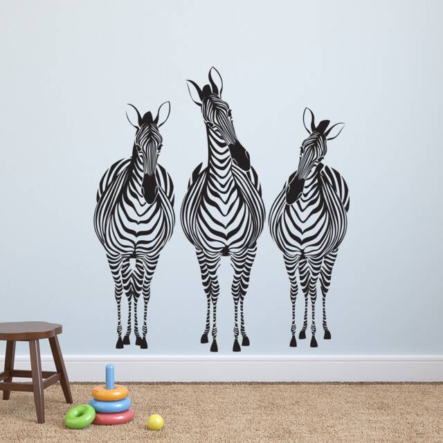 Zebra Wall Decals - Set Of 3, Safari Nursery Decor P183 - image 1