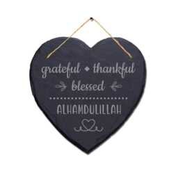 Grateful Thankful Blessed Engraved Islamic Wall Hanging Slate Heart Plaque Sign - thumbnail 3