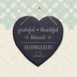Grateful Thankful Blessed Engraved Islamic Wall Hanging Slate Heart Plaque Sign - thumbnail 2