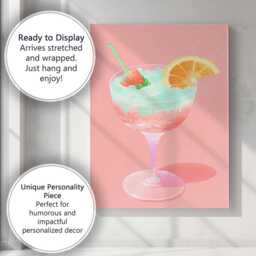 Pastel Tropical Citrus Cocktail Watercolour Drink Canvas Wall Art Print Decor Picture Ready To Hang - thumbnail 3