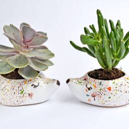 Mini Planter, Fall Decor, Woodland Nursery Kids Room Hedgehog Housewarming Gift, Animal Planter - thumbnail 3